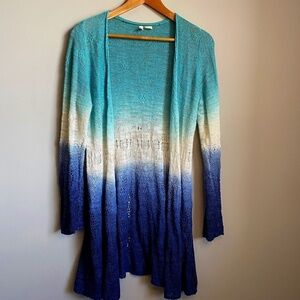 Moth Anthropologie Crochet Long Open Front Gradient Color Cardigan Size Medium